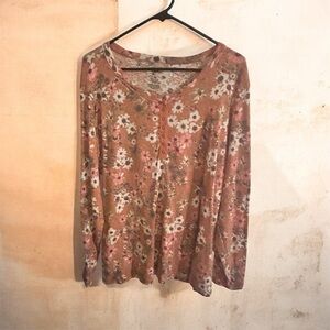 Sonoma 2x Floral Long Sleeve Top - Pink and Brown